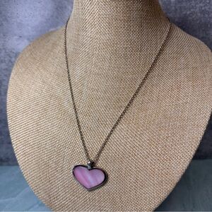 Vintage Pink Heart Mother of Pearl Abalone .925 Sterling Pendant Necklace